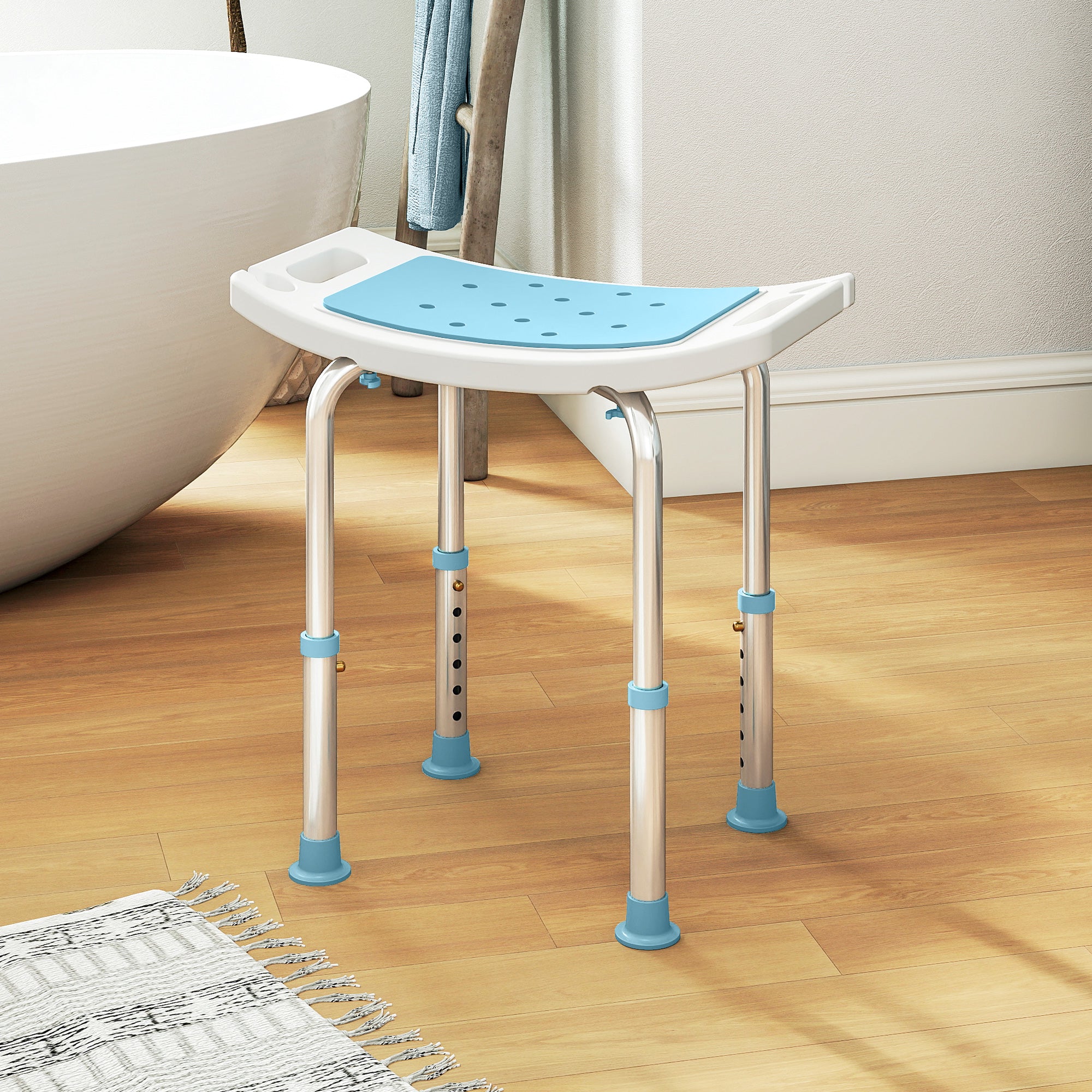 Fynco - Shower Chair, Adjustable Height Shower Stool with Aluminium Frame and Non-Slip Feet, Bathtub Stool Seat for Elderly Disabled Handicap, Turquoise