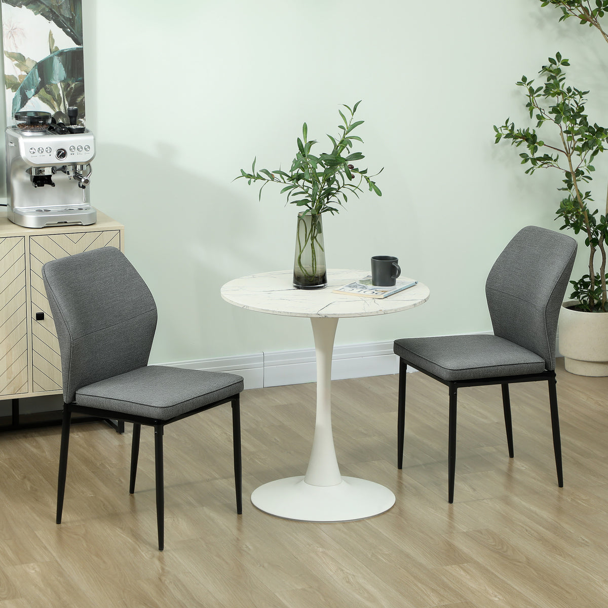 Velvet Dining Chairs Set of 2, Modern Armless Upholstered Kitchen Chairs with Metal Legs, Curved Back and Padded Seat, for Dining Room, Bedroom, Living Room, Grey