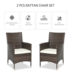2 PC Outdoor Rattan Armchair Dining Chair Garden Patio Furniture w/ Armrests Cushions Mixed Brown