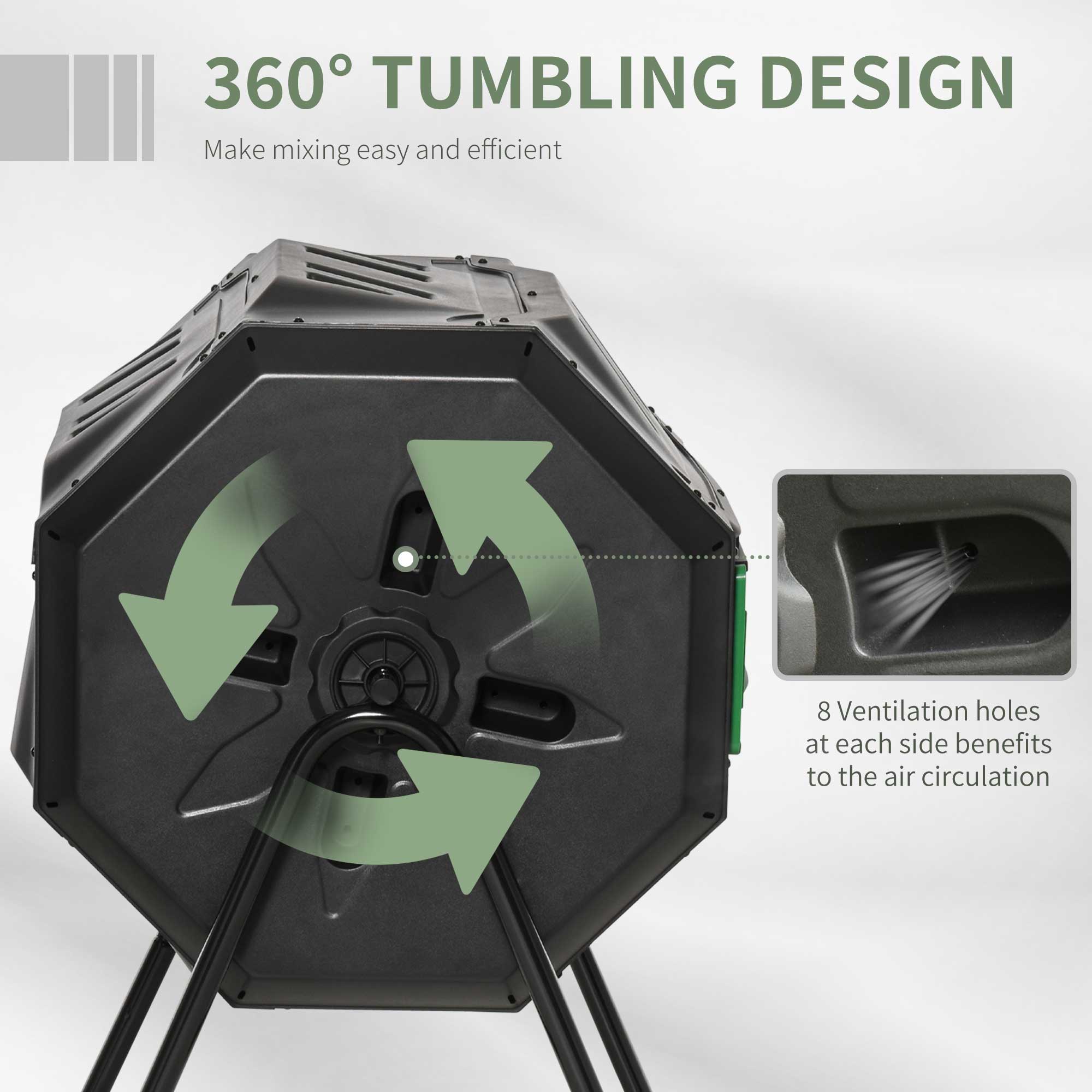 160L 360° Rotating Dual Chamber Composter - Black