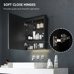 Bathroom Mirror Cabinet with LED Lights and Shaver Socket, 500 x 700 mm Wall Mounted Bathroom Cabinet with Mirror, Demister Pad, Dimmer, 3 Colours, Medicine Cabinet, Black