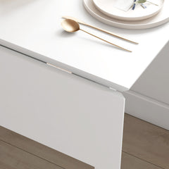 Solid Wood Folding Dining Table, Drop Leaf Table for 2-4 People, Rectangle Kitchen Table for Small Space, White