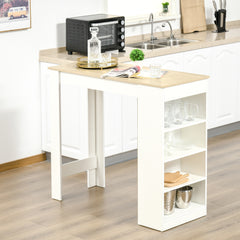 Bar Table, Dining Table with 4-Tier Storage Shelf for Breakfast Bar, Kitchen, Dining Room, Living Room, Natural