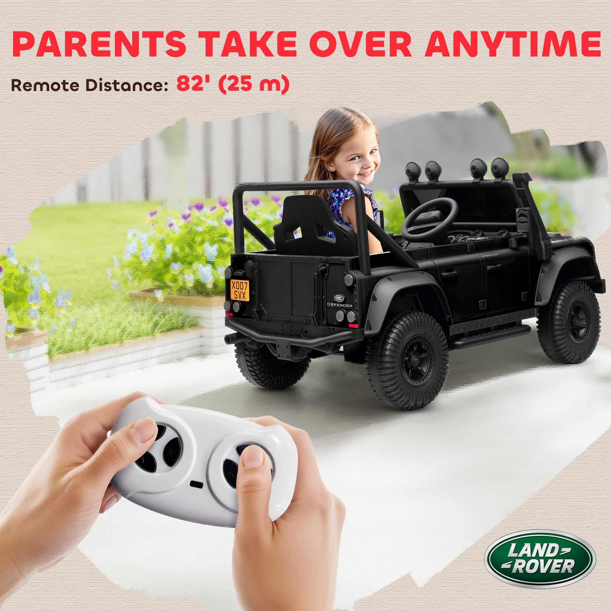 AIYAPLAY Kids Ride On Car with Remote Control, Music, Horn, 4 Spring Suspension Wheels, LED Lights for 3-5 Years Old, Black