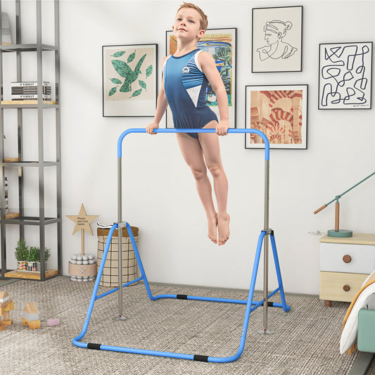 Kids Gymnastic Bar, with Adjustable Height, Foldable Horizontal Bars - Blue