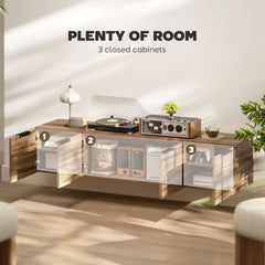 Floating TV Unit, 150 cm Wall Mounted TV Stand Cabinet with Shelves and Doors, Entertainment Media Console for Living Room, Bedroom, Rustic Brown