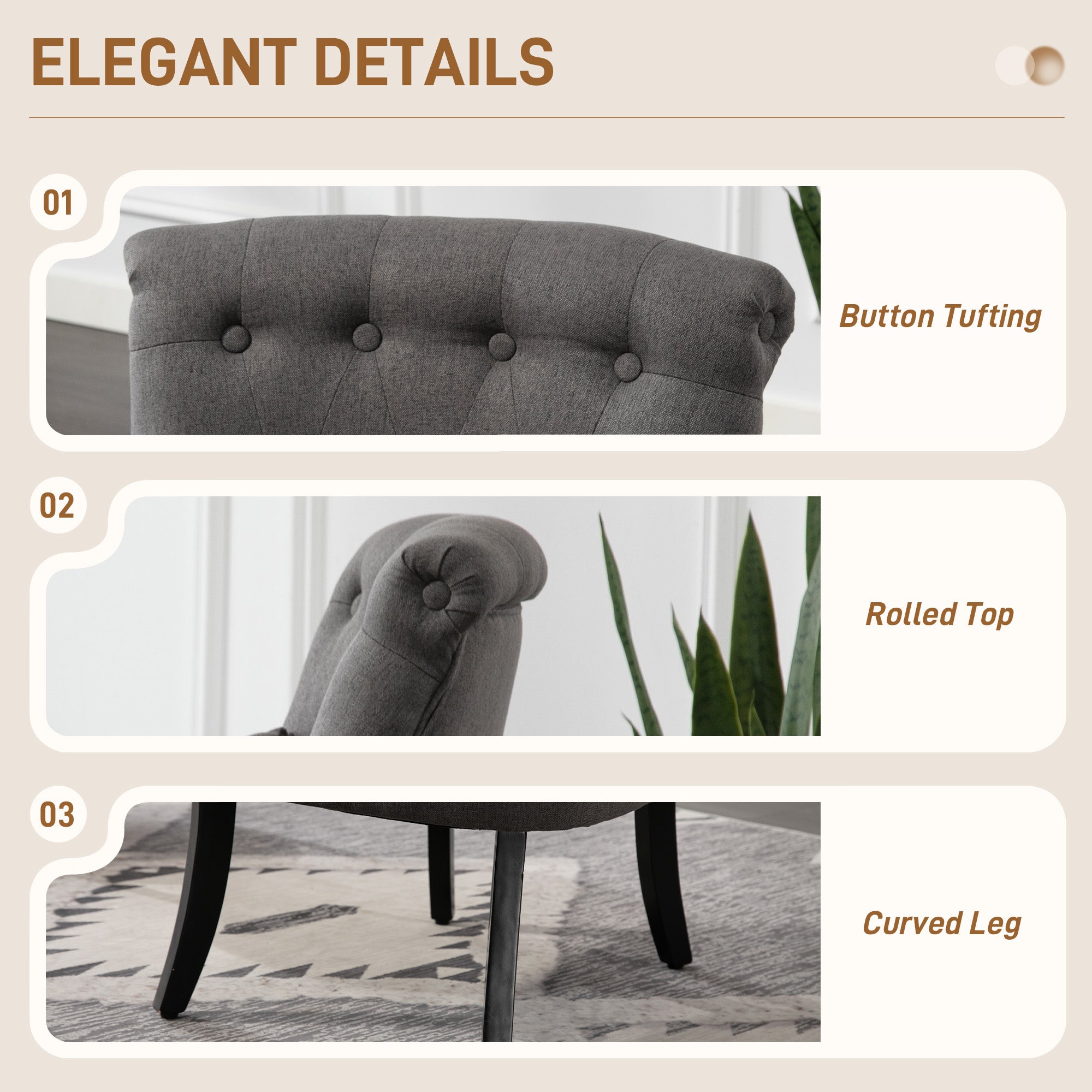 Fynco - Fabric Single Sofa Dining Chair Tub Chair Upholstered W/ Pillow Solid Wood Leg Home Living Room Furniture Charcoal Grey