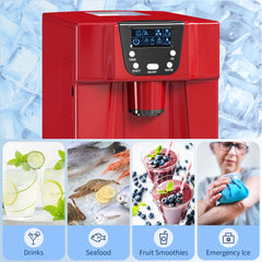 Fynco - 3L Ice Maker Machine and Water Dispenser, 12kg in 24H, 2 Sizes 9 Ice Cubes Ready in 6-10 Mins Ice Machine, Red