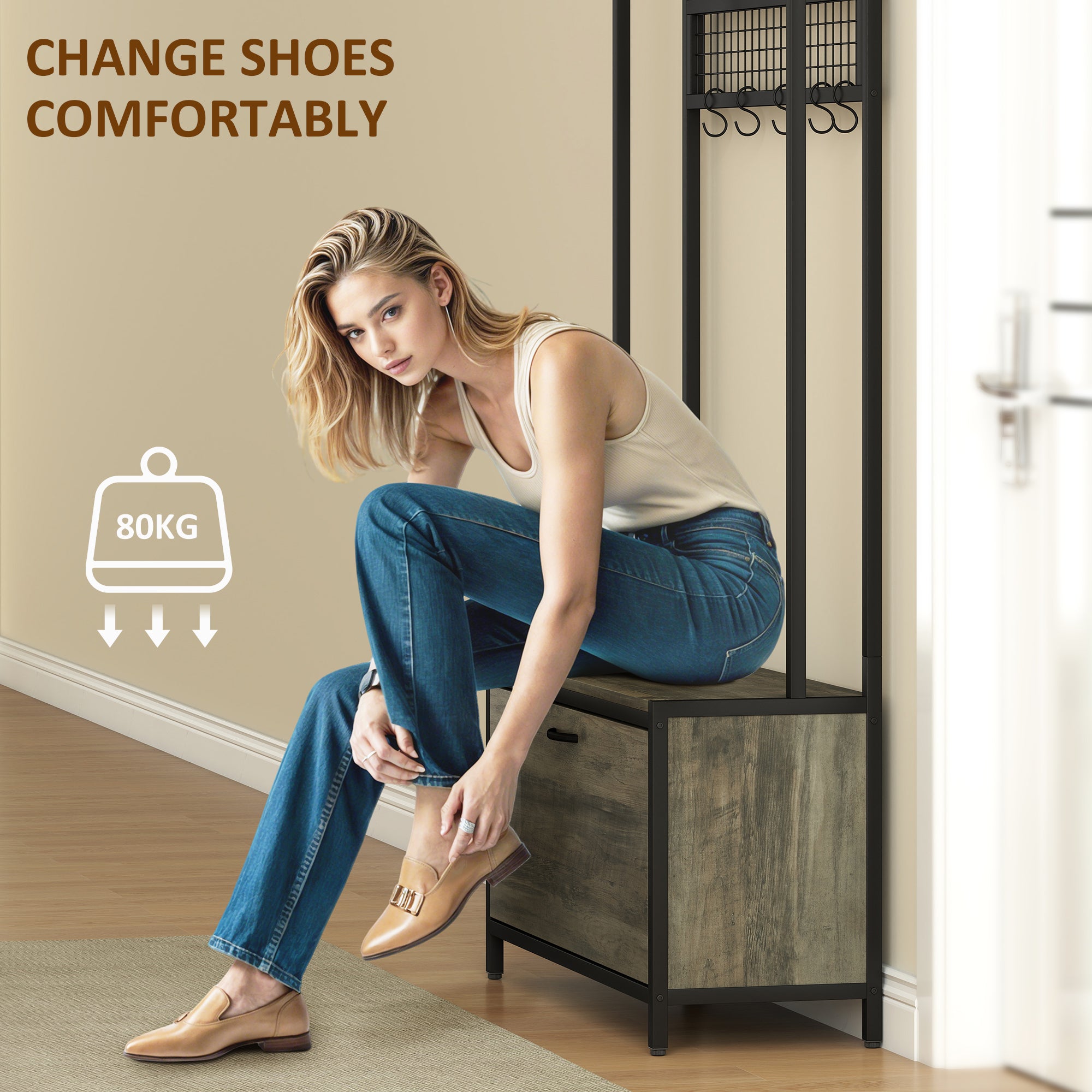 5-In-1 Industrial-Style Hallway Tree - Grey/Black