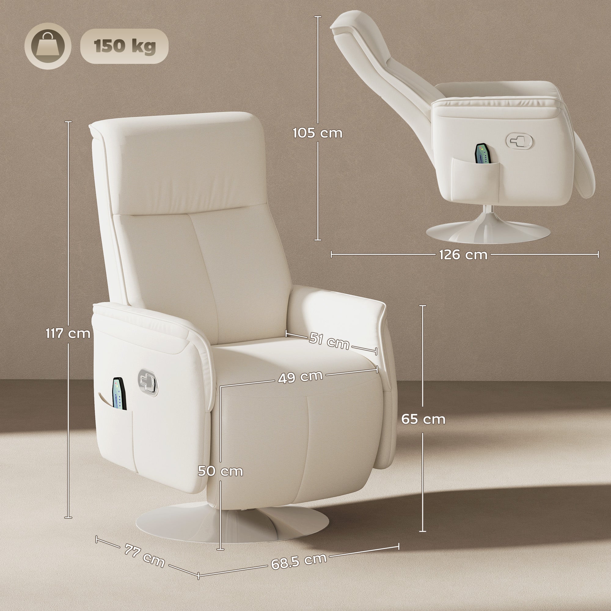 10-Point Massage Recliner Armchair - Cream