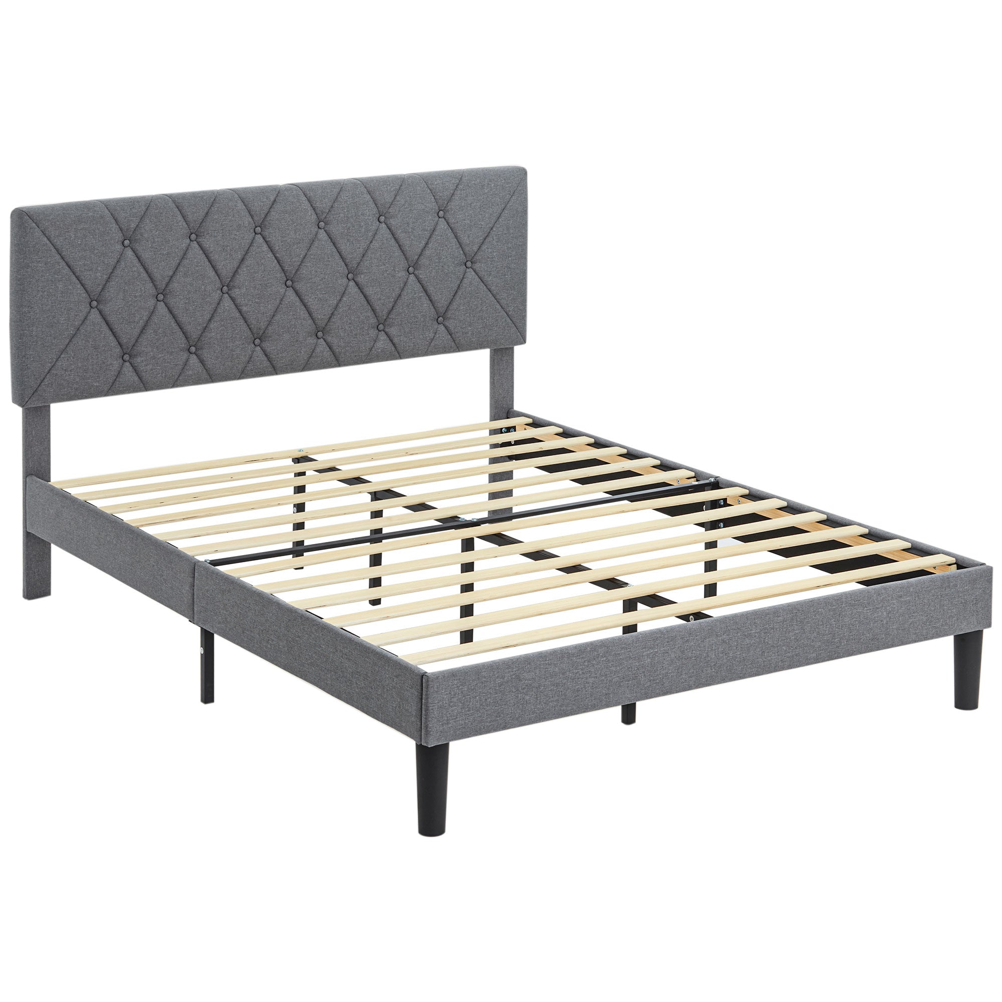 King Size Padded Fabric Headboard Bed Frame - Grey