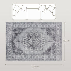 Fynco - Vintage Area Rug, Non-Slip Washable Rug, Flannel Floor Carpet for Living Room, Bedroom, Dining Room, Home Office, 230 x 160 cm, Grey