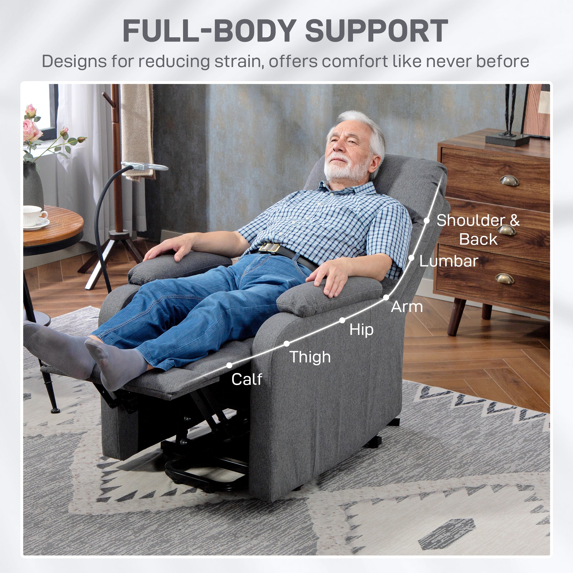 Fynco - Electric Rise/Recline Armchair, with Reading Light - Grey