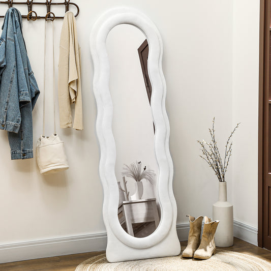 Wavy Velvet-Feel Full Length Mirror - White