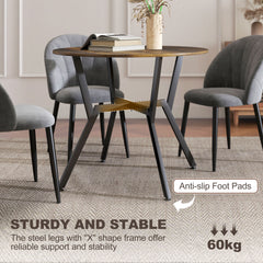 Fynco - Dining Table, Round Kitchen Table with Black Legs, Anti-slip Foot Pads for Living Room, Dining Room 90 x 76 cm, Rustic Brown