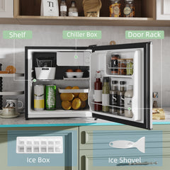 46 Litre Table Top Mini Fridge, Small Fridge with Ice Box, Reversible Door, Adjustable Temperature and Legs for Bedrooms, Home Office, Silver Tone