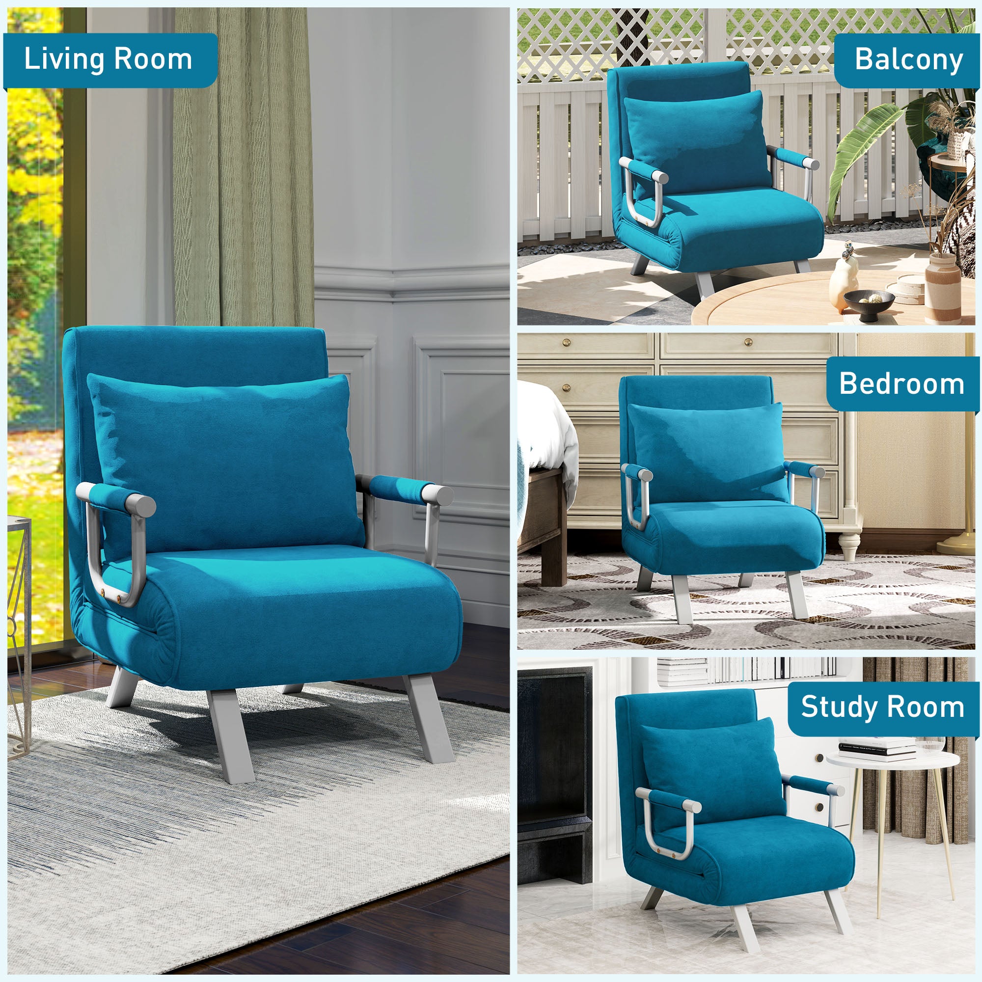 4-in-1 Faux Suede Chair Bed - Blue