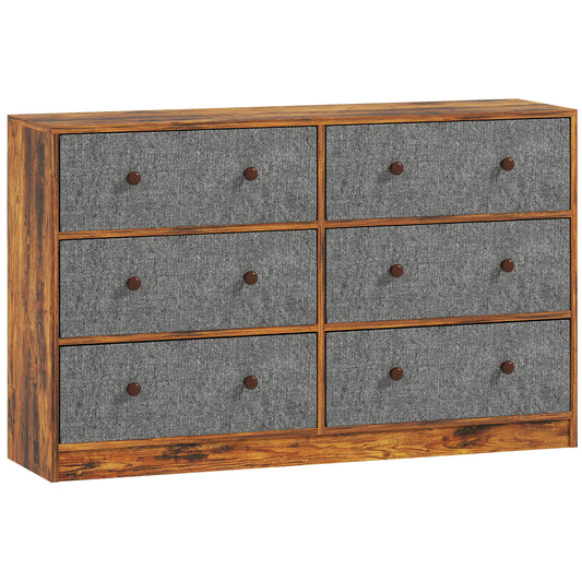 Chest of Drawers, Dresser with 6 Fabric Drawers - Grey and Rustic Brown