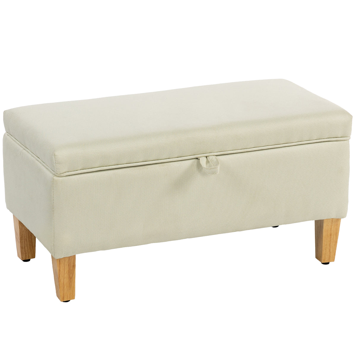 Fynco - 30L Linen Storage Ottoman Padded Footstool with Rubberwood Legs for Storage Box, Bed End, Shoe Bench, Seating, Beige