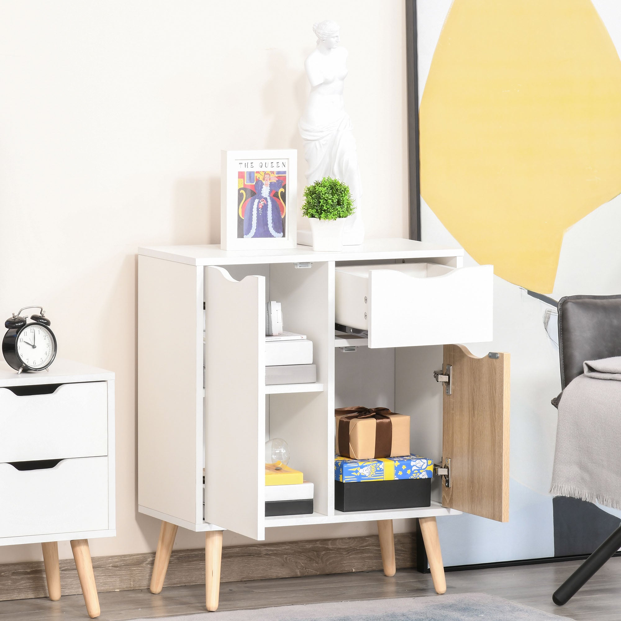 Bedroom Furniture Set, Wardrobe with Hanging Rail, 3 Drawer Chest of Drawers, Bedside Table with Drawer, Grey and White