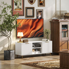 Modern TV Stand Cabinet for TVs up to 55", TV Unit with 2 Open Shelves and 2 Cabinets, Entertainment Centre with Cable Management for Living Room, White