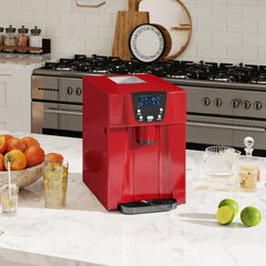 Fynco - 3L Ice Maker Machine and Water Dispenser, 12kg in 24H, 2 Sizes 9 Ice Cubes Ready in 6-10 Mins Ice Machine, Red
