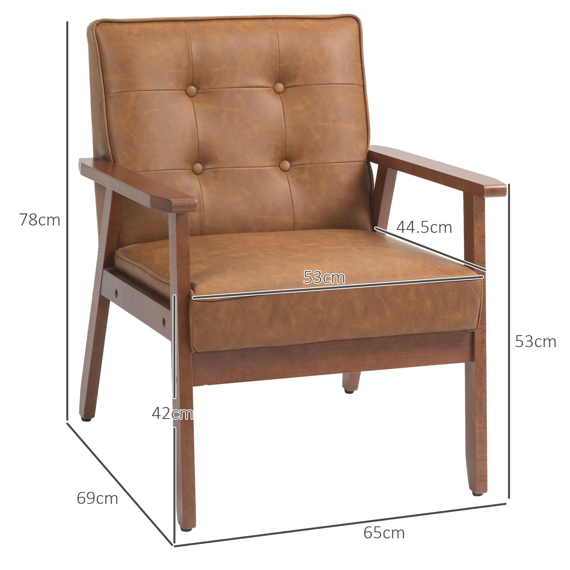 2 Pack Retro-Style Accent Chair, with Faux Leather Seat - Brown