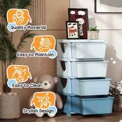 Four-Tier Kids Storage Boxes, with Four Drawers - Blue