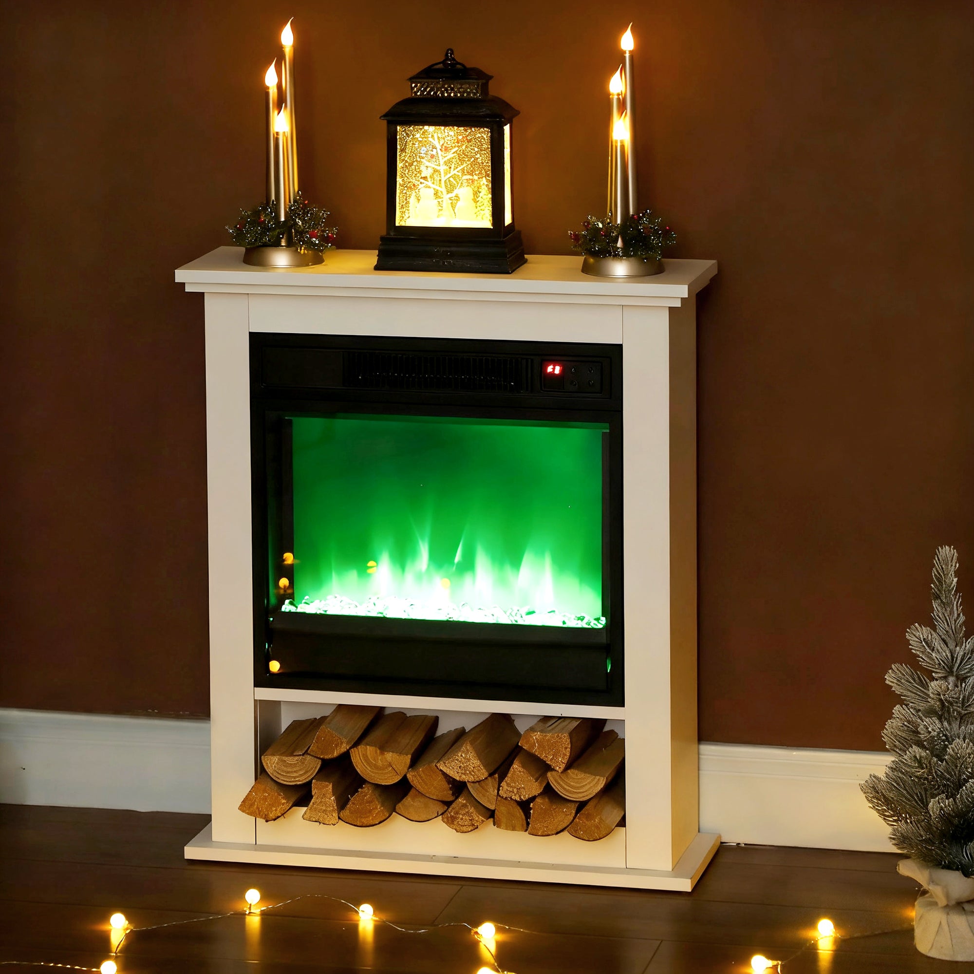 Fynco - 1800W Adjustable Faux Flame Electric Fireplace - White