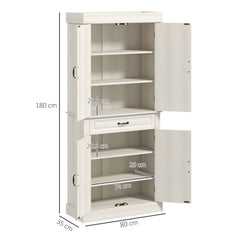 Kitchen Cupboard with 4 Doors, Freestanding Storage Cabinet with Wide Drawer and Shelves for Living Room, 180cm, White Wood Grain
