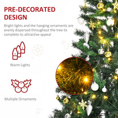 1.8m 6ft Pre-Lit Artificial Christmas Tree 200 LED Xmas Tree Holiday Décor with Decorative Balls Ornament Metal Stand