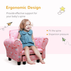 Toddler Chair Children's Armchairs Wood Frame w/ Footrest Anti-Slip Legs High Back Arms for Bedroom Playroom Cute Cloud Star Pink