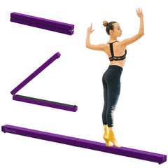 2.4M 8FT Gymnastics Folding Balance Beam Home Gym Training Exercise Sports - Purple