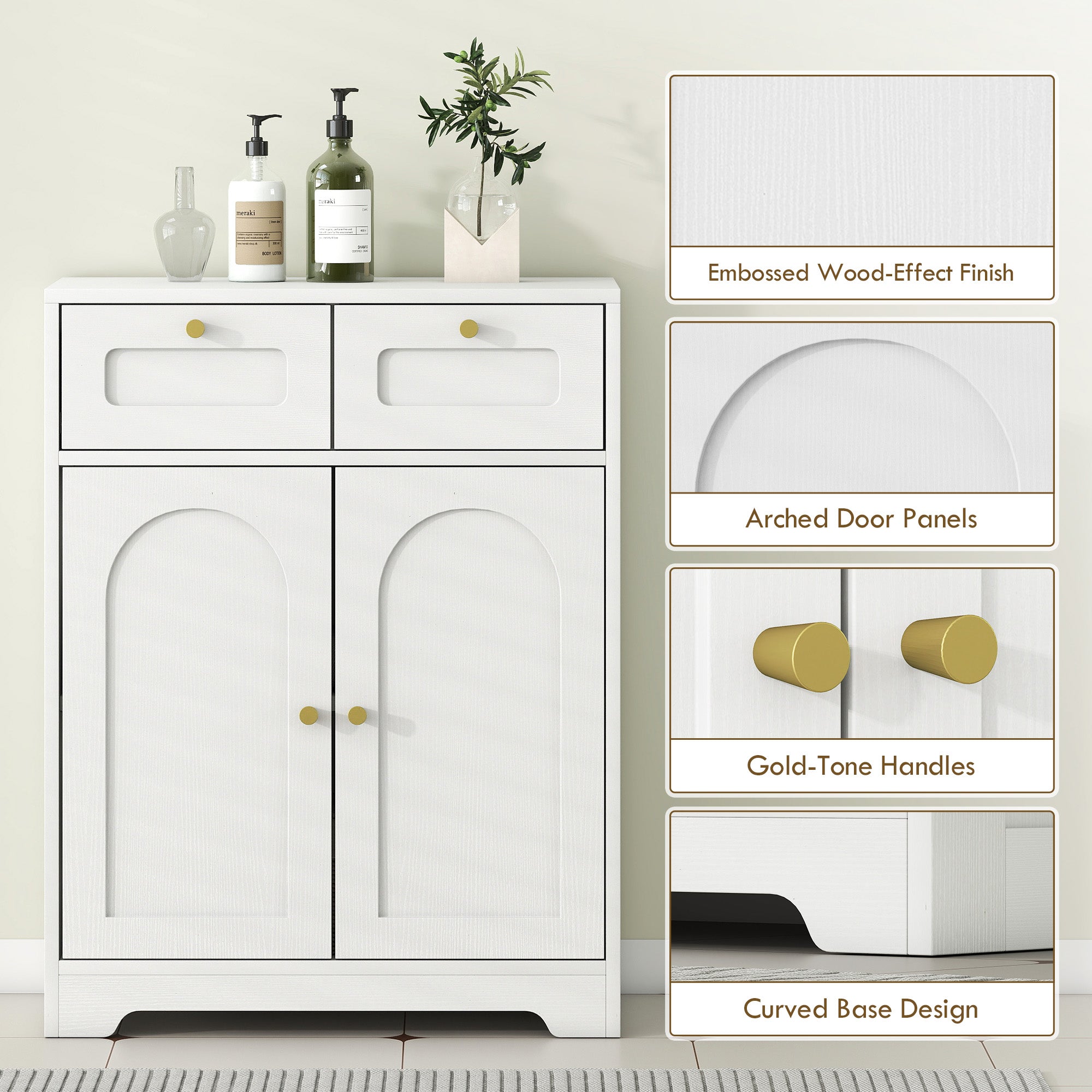 Fynco - Bathroom Floor Cabinet with 2 Drawers - White