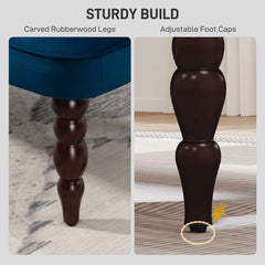 Fynco - Velvet 2 Seater Sofa, Button Tufted Wingback Loveseat with Rubber Wood Legs for Living Room, Bedroom, Dark Blue