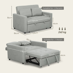 Velvet-Feel Two-Seater Sofa Bed - Light Grey