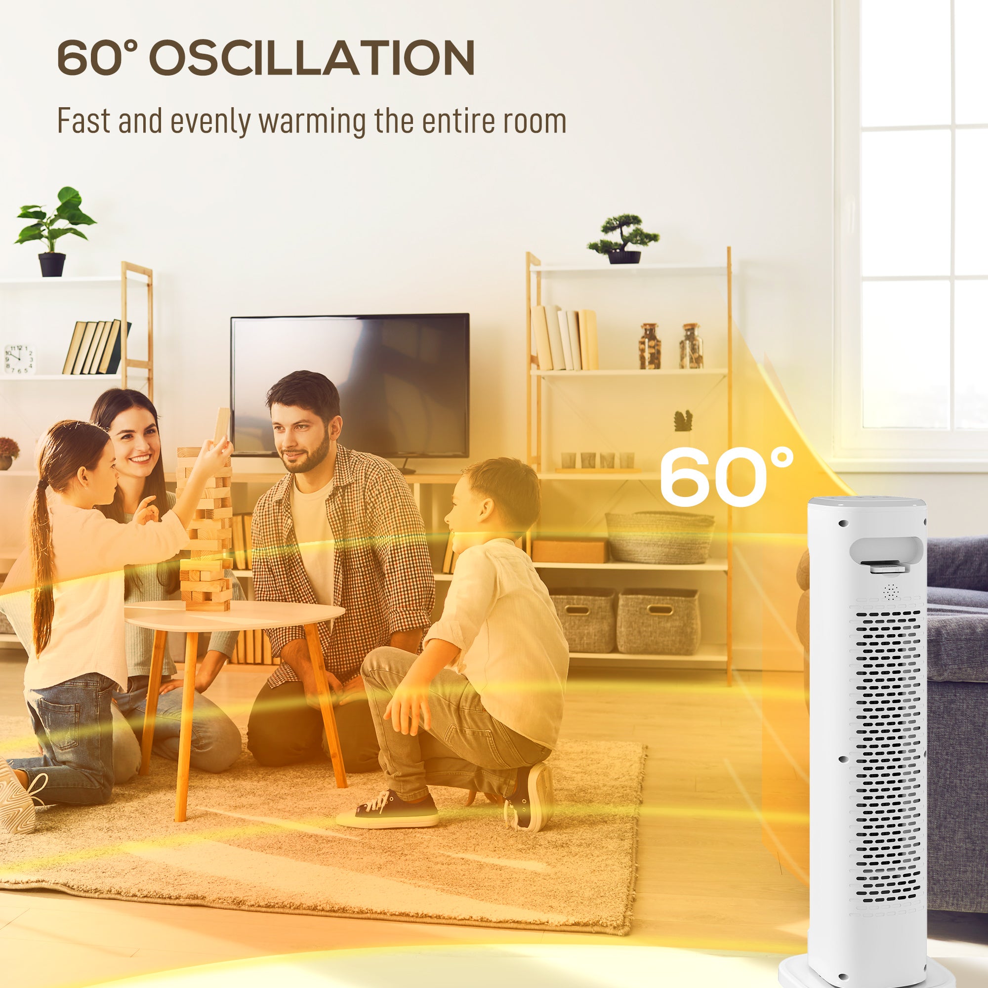 Fynco - 2000W Ceramic Electric Heater with 3 Heat Settings, Timer - White