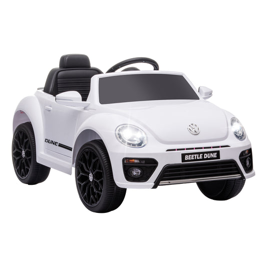 AIYAPLAY Volkswagen Beetle Licensed 12V Ride on Car w/ Remote Control, Suspension Wheels, Soft Start, Lights, Music, White
