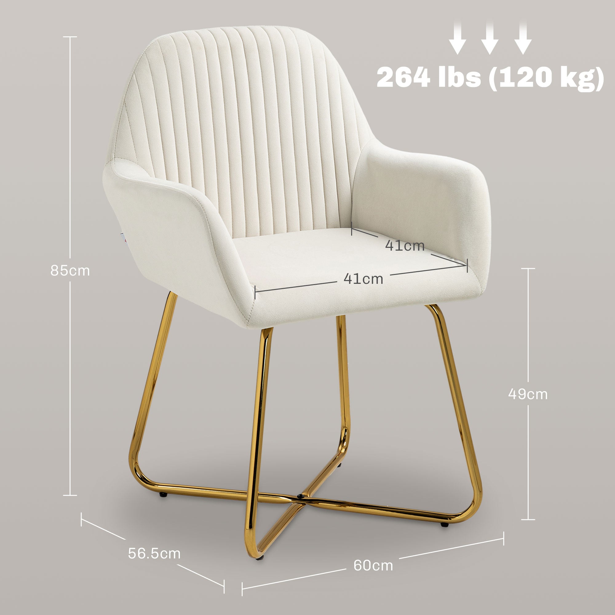 Modern Arm Chair Set of 2 Upholstered Accent Chair with Metal Base for Living Room Cream White