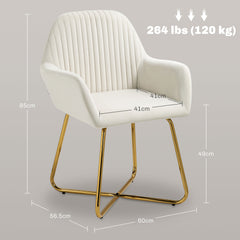 Modern Arm Chair Set of 2 Upholstered Accent Chair with Metal Base for Living Room Cream White