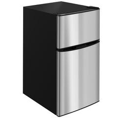 Fynco - 88L Under Counter Fridge Freezer, Small Refrigerator with 5-Setting, 3 Star Freezer Rating, Black and Silver Tone