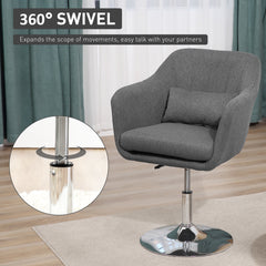 Swivel Linen Fabric Accent Chair for Living Room Contemporary Vanity Armchair with Adjustable Height Thick Cushion Lumbar Support Armrest for Bedroom Office Dark Grey