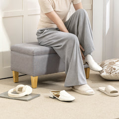 Fynco - 30L Linen Storage Ottoman Padded Footstool with Rubberwood Legs for Storage Box, Bed End, Shoe Bench, Seating, Light Grey