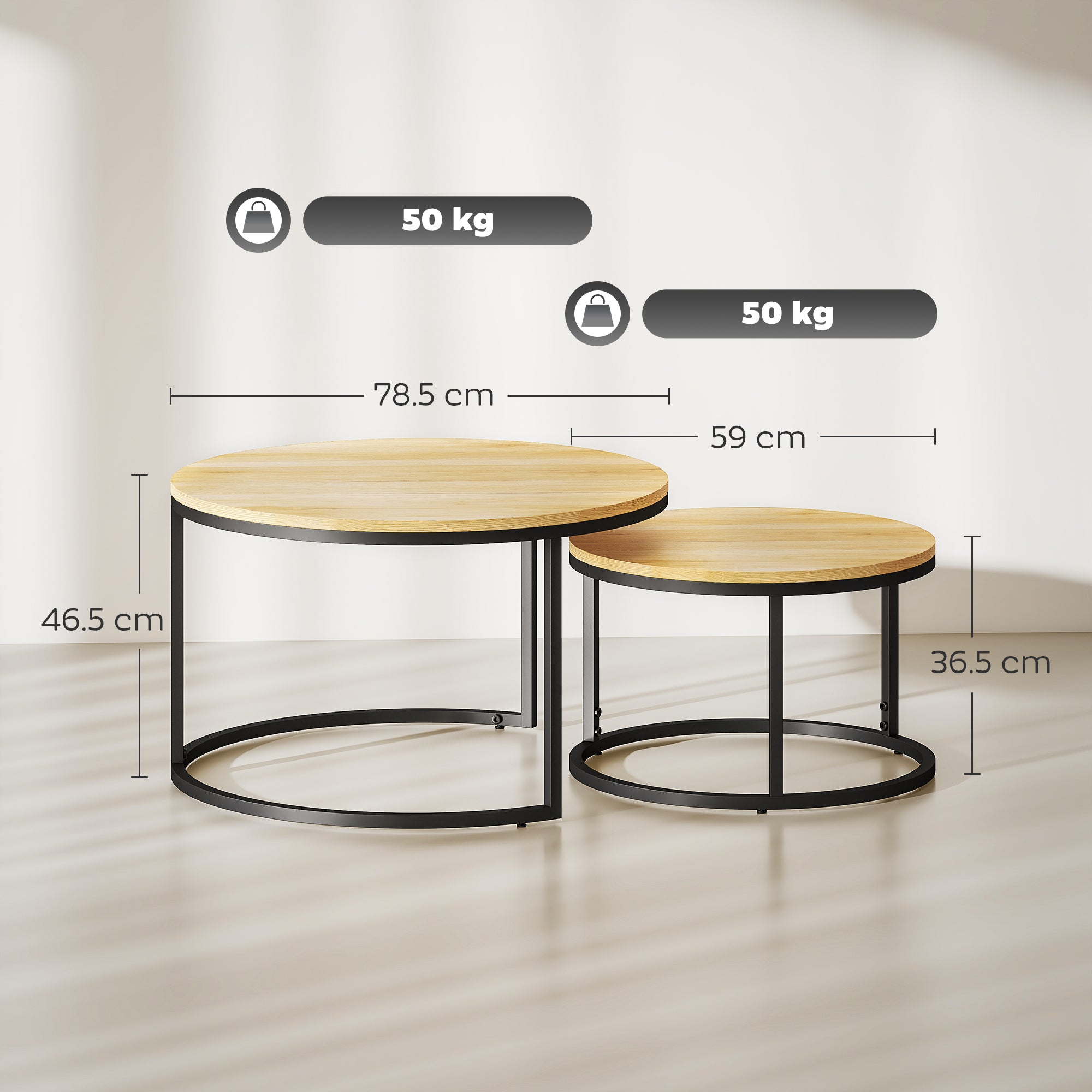 Fynco - Set of Two Wood-Effect Stacking Tables - Natural