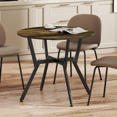 Fynco - Dining Table, Round Kitchen Table with Black Legs, Anti-slip Foot Pads for Living Room, Dining Room 90 x 76 cm, Rustic Brown