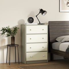Chest of Drawers, Dresser with 4 Fabric Drawers - White and Grey