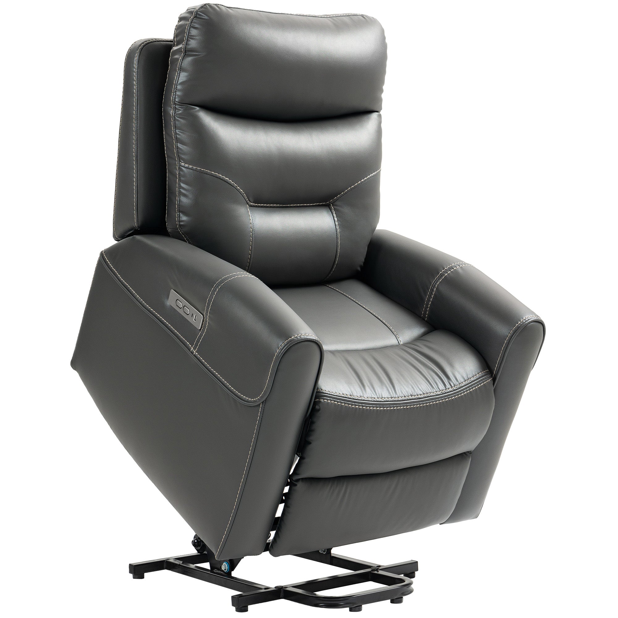 Power Lift Recliner Chair for Elderly, Overstuffed Faux Leather Riser and Reclining Chair with USB A+C Ports, Remote Control, Recliner Armchair for Living Room, Charcoal Grey