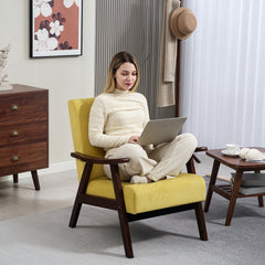Nordic Accent Chair, Upholstered Velvet Armchair with Solid Wood Frame and Soft Thick Padded for Living Room, Bedroom, Champagne