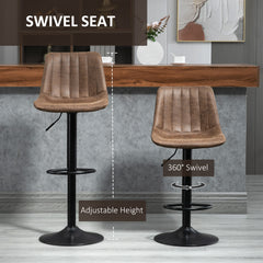 Bar Stools Set of 2, Swivel Counter Height Barstools with Back, Adjustable Bar Chairs, Breakfast Dining Stools for Kitchen Island Counter with Adjustable Steel Footrest & Base, Brown