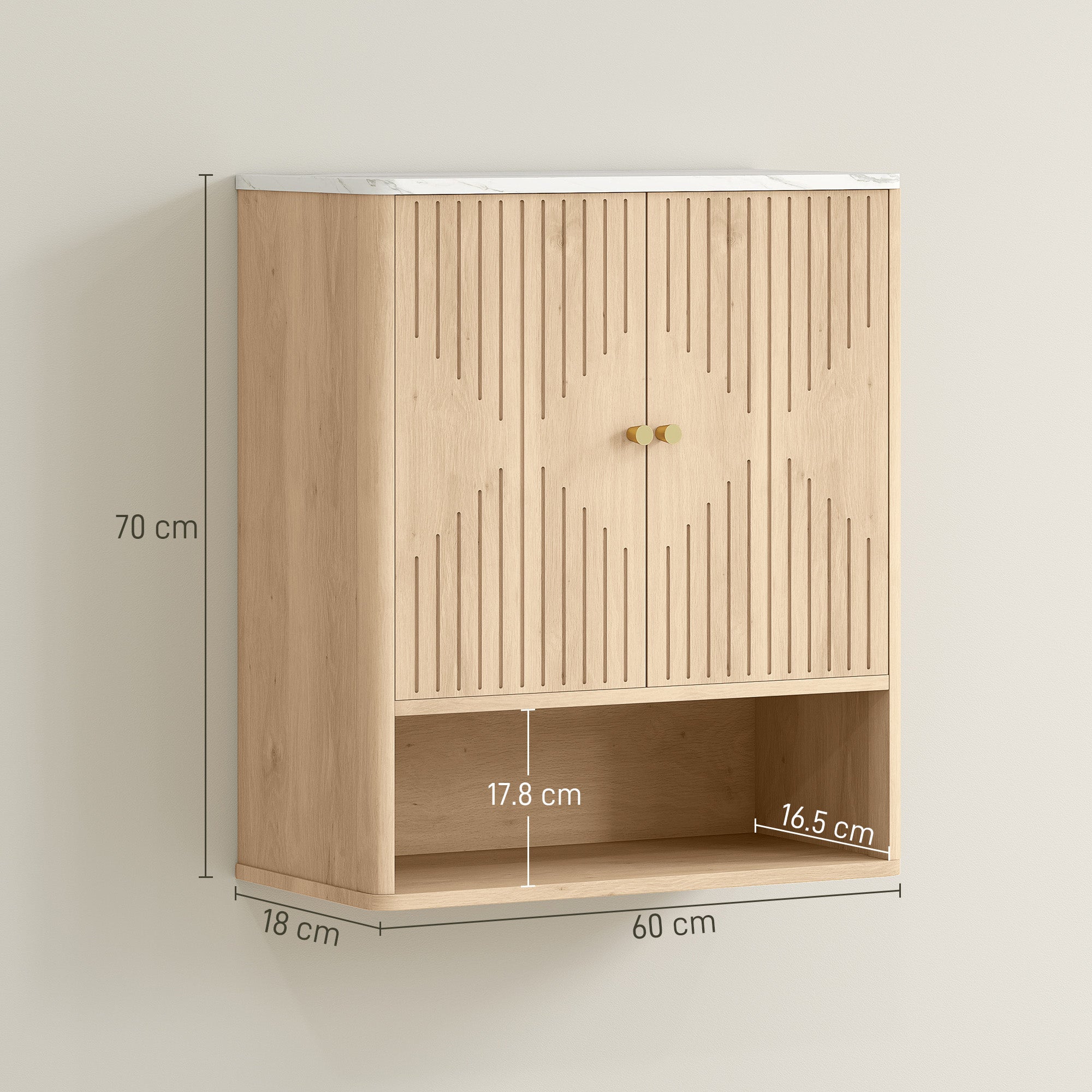 Fynco - Bathroom Wall Cabinet with Adjustable Shelf - Oak